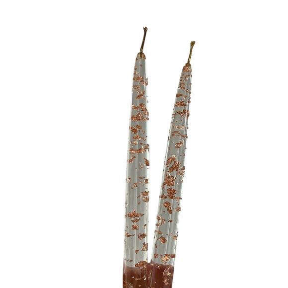 Vintage MCM Clear Lucite Taper Candles With Rose Gold Copper Flakes 8” Pair - Picture 2 of 7